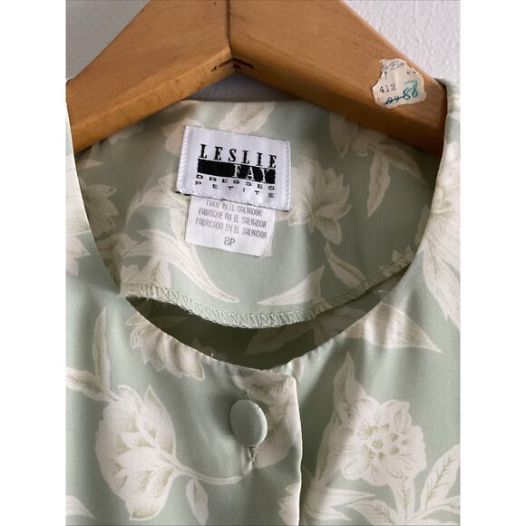 VTG VINTAGE LESLIE FAY GREEN FLORAL DRESS BUSINESS SUIT WOMENS 8P - Picture 3 of 7